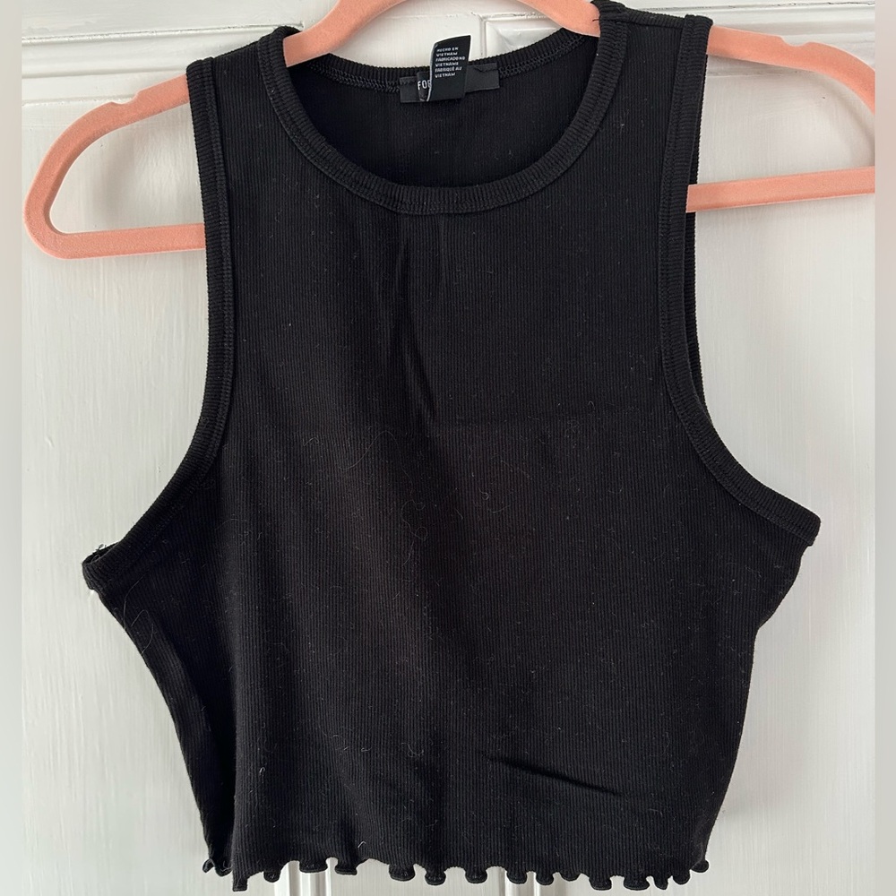 Forever 21 Black Ribbed Crop Tank Top
